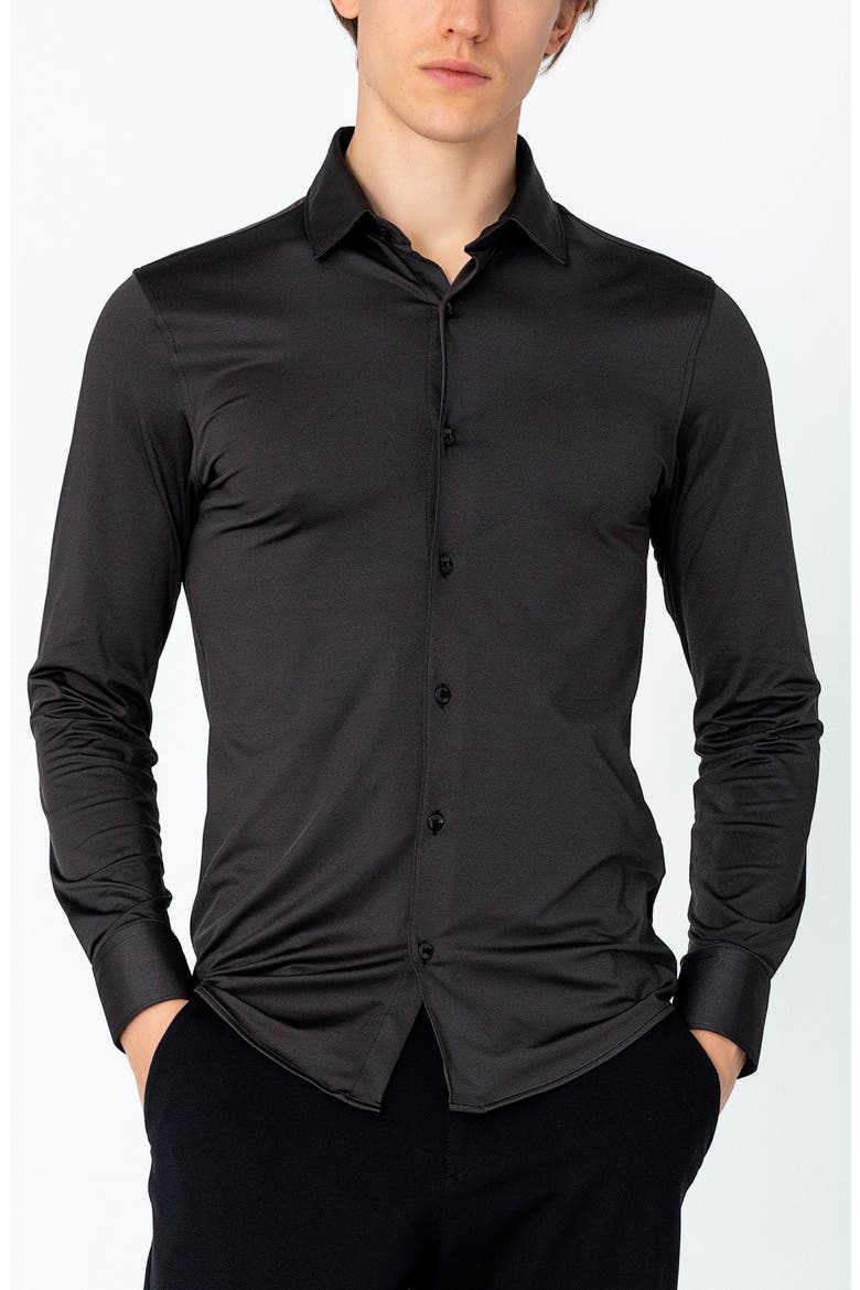 Tapered Travel Dress Shirt, Alternate, color, BLACK