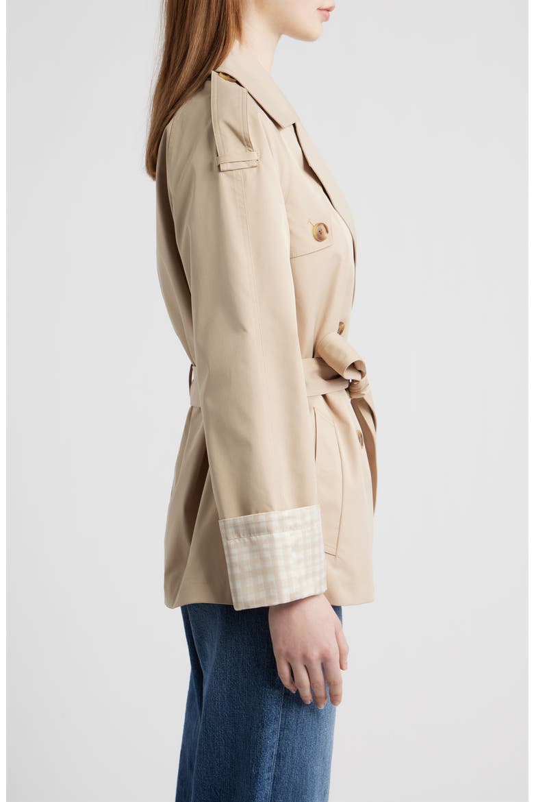 Water Resistant Gingham Cuff Double Breasted Trench Coat, Alternate, color, PUTTY