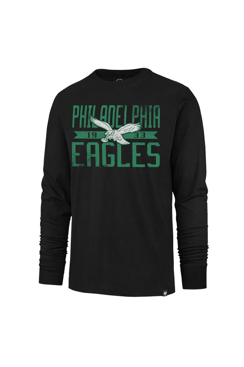 Men's '47 Black Philadelphia Eagles Wide Out Franklin Long Sleeve T-Shirt, Alternate, color, Black