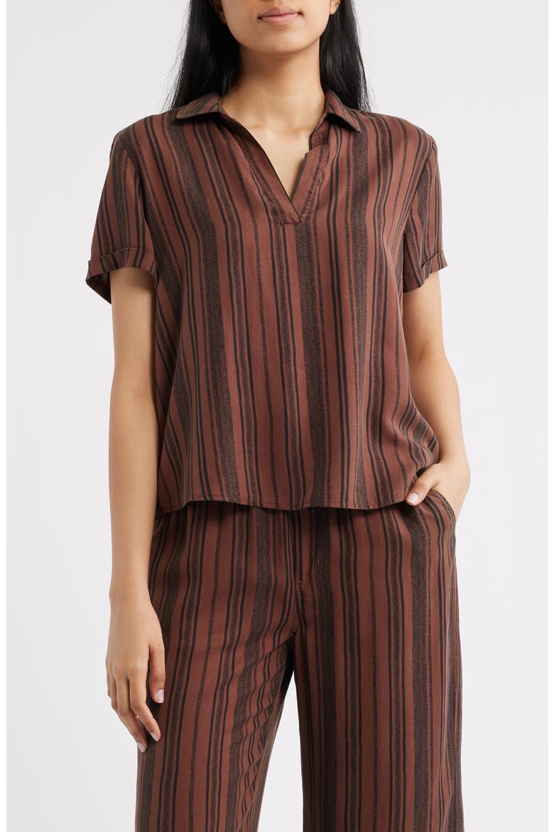 Collared Stripe Short Sleeve Shirt, Main, color, SUNSET TRUFFLE