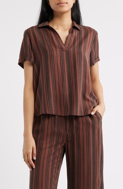 Collared Stripe Short Sleeve Shirt