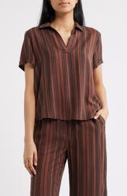 Cloth & Stone Collared Stripe Short Sleeve Shirt
