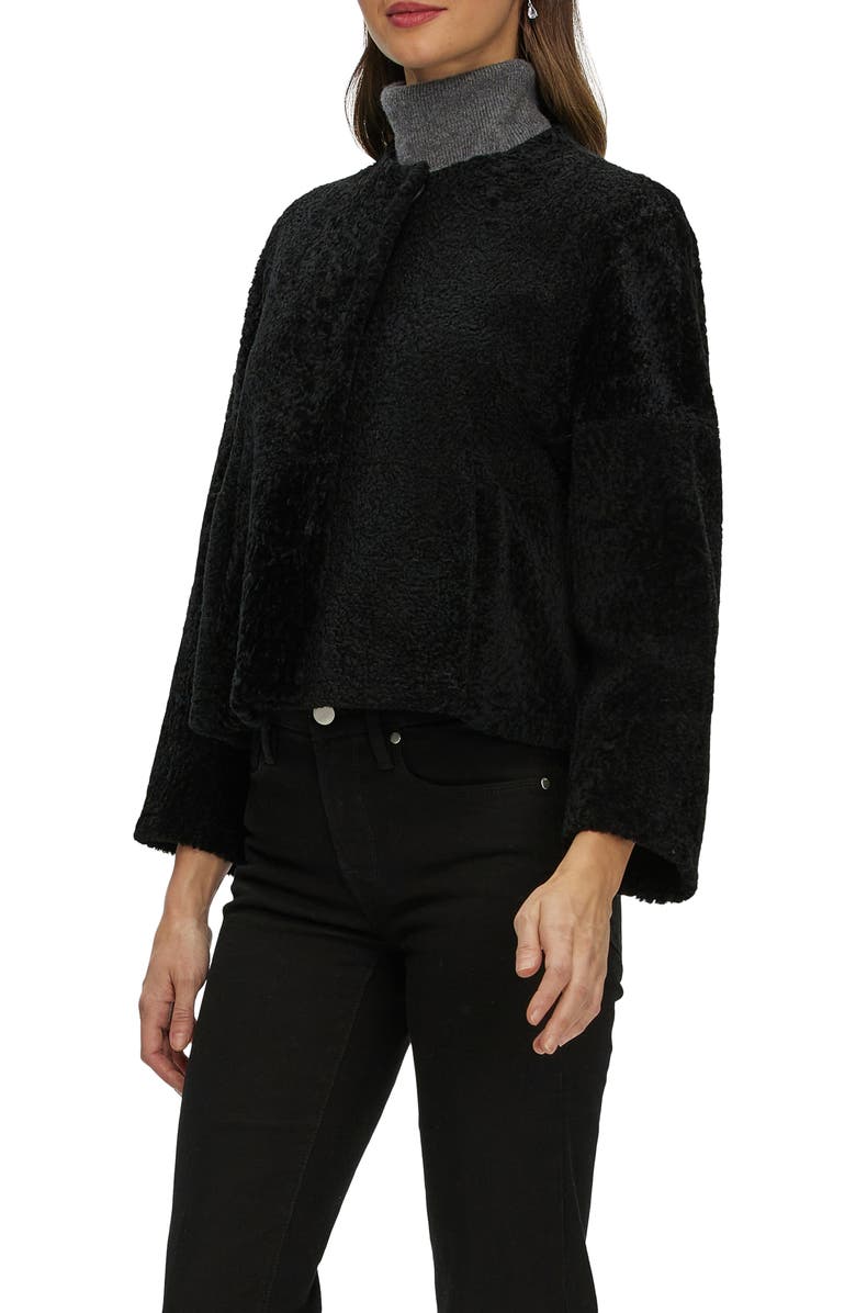 GORSKI Genuine Shearling Jacket with 3/4 Sleeves and Reversible, Alternate, color, Black