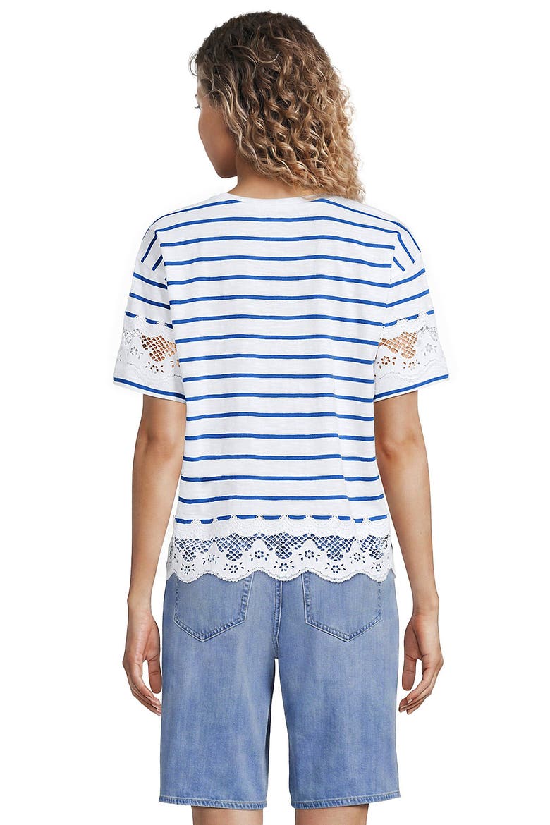 Short Sleeve Slub Jersey Cutwork T-Shirt, Alternate, color, White/Bright Blue Stripe