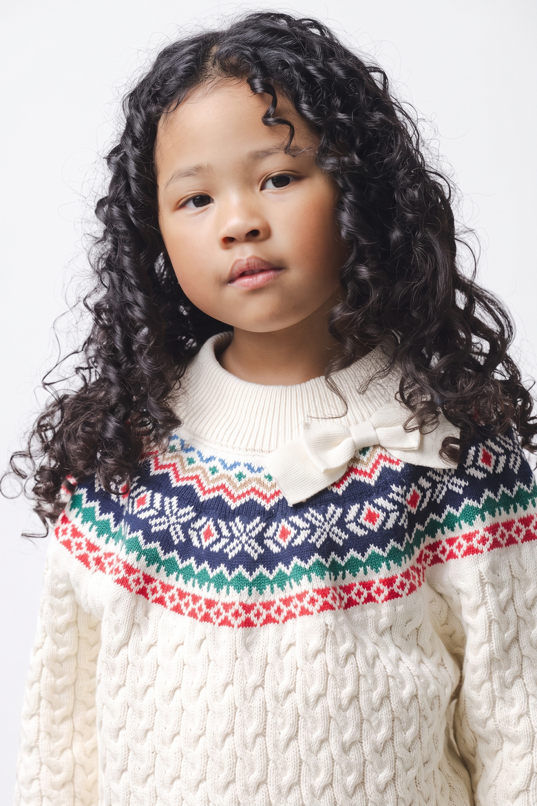 Kids' Organic Mock Neck Cable Sweater, Alternate, color, Ivory and Multi Fair Isle
