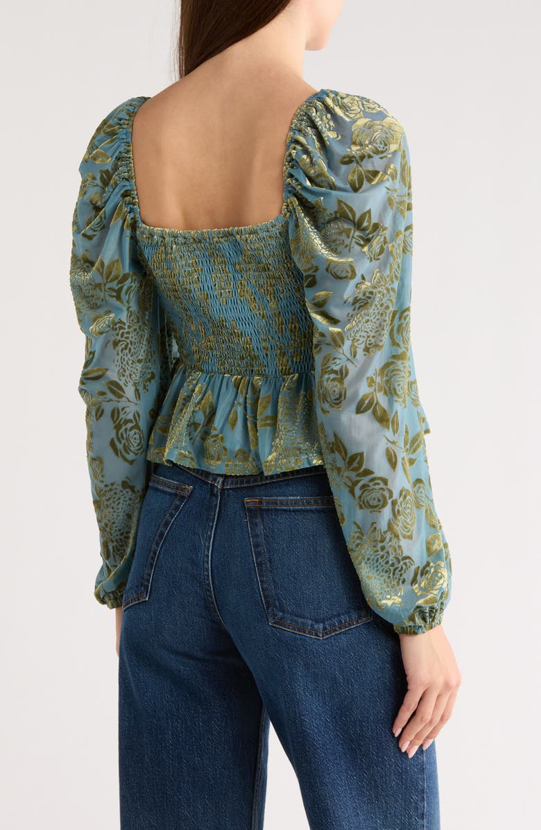 JACQUIE THE LABEL Gabrielle Velvet Burnout Long Sleeve Crop Top, Alternate, color, Sage Teal