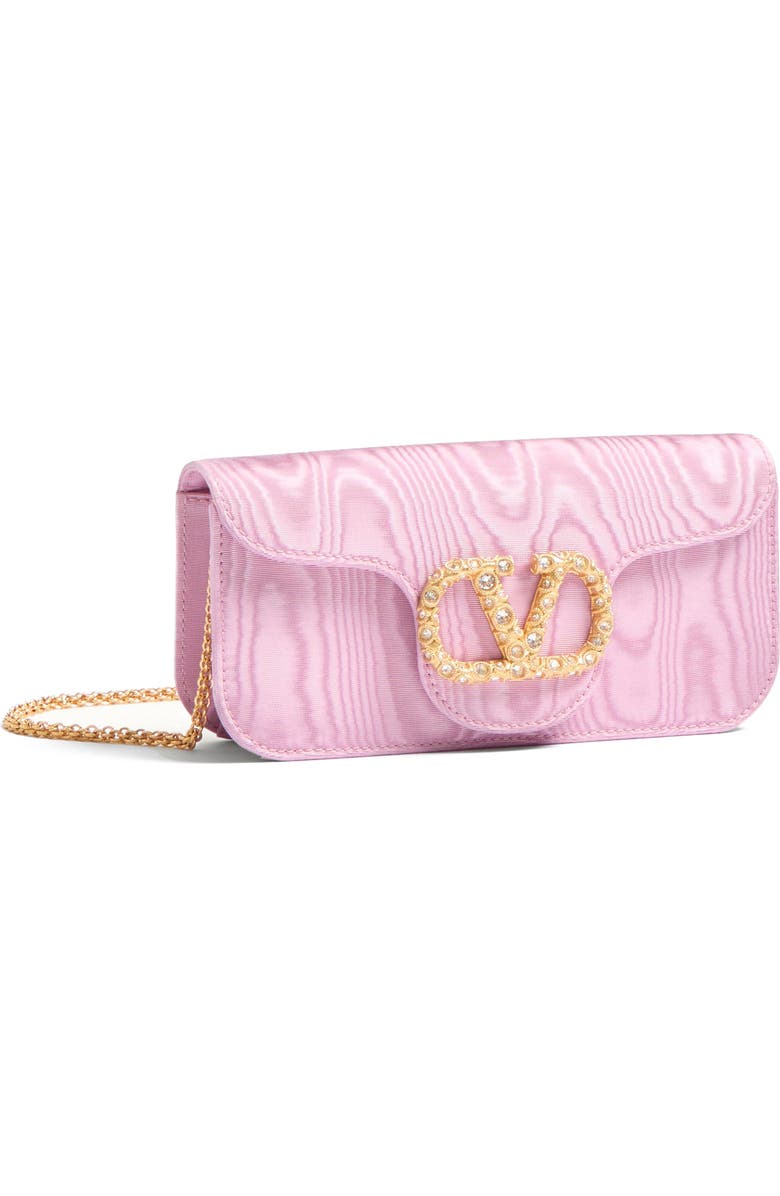 Valentino Garavani Locò Jewel Logo Moiré Clutch, Alternate, color, Pink