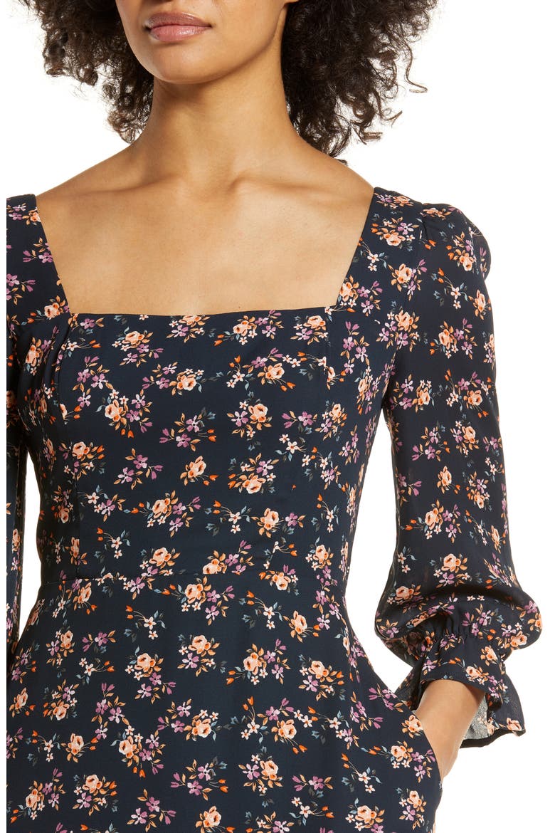 Floral Bell Sleeve Midi Dress, Alternate, color, BLACK MULTI