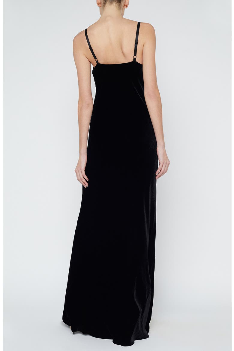 Venice Lace Trim Velvet Gown, Alternate, color, BLACK