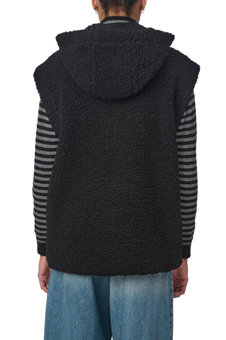 Faux Shearling Hooded Vest, Alternate, color, BLACK