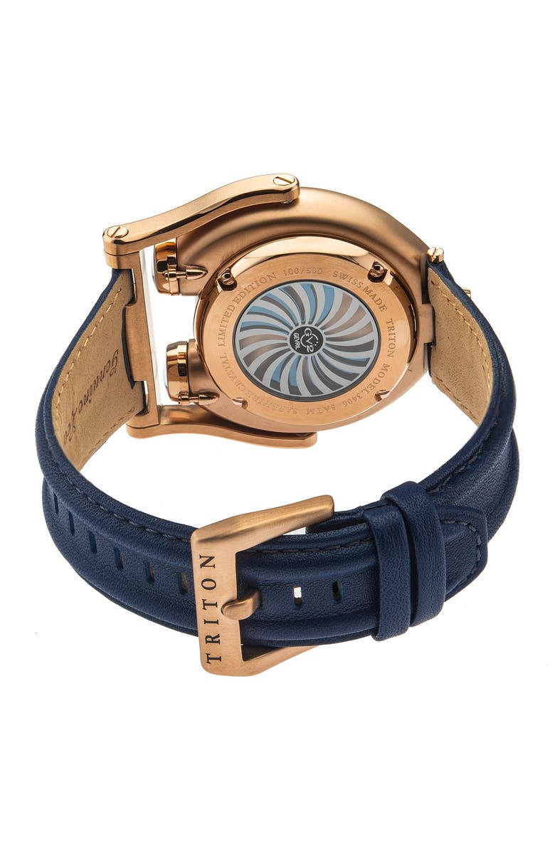 GEVRIL Men's Triton Leather Strap Watch, 49mm, Alternate, color, 