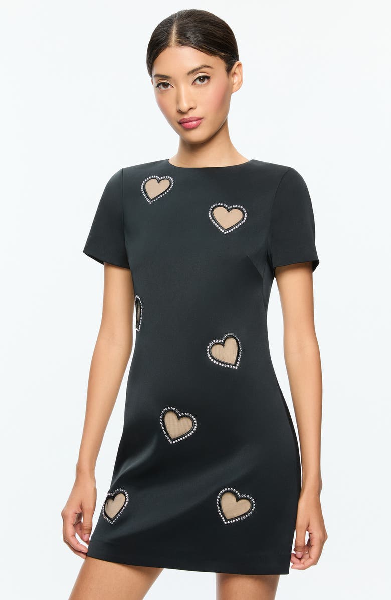 Alice + Olivia Clyde Embellished Heart Minidress, Alternate, color, Black