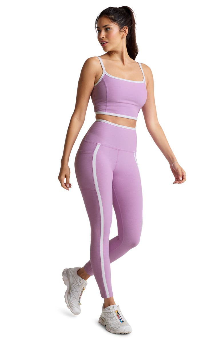 Beyond Yoga Out of Pocket Side Stripe High Waist Pocket Leggings, Alternate, color, Lilac Petal/ Cloud White