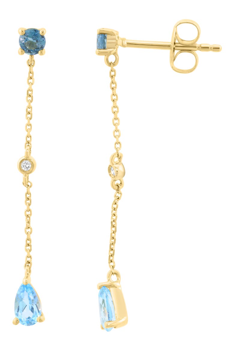 Gold Plated Sterling Silver Mixed Stone Chain Drop Earrings, Main, color, BLUE