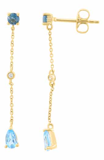 Gold Plated Sterling Silver Mixed Stone Chain Drop Earrings