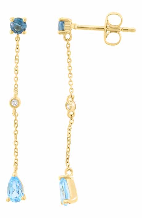 Gold Plated Sterling Silver Mixed Stone Chain Drop Earrings