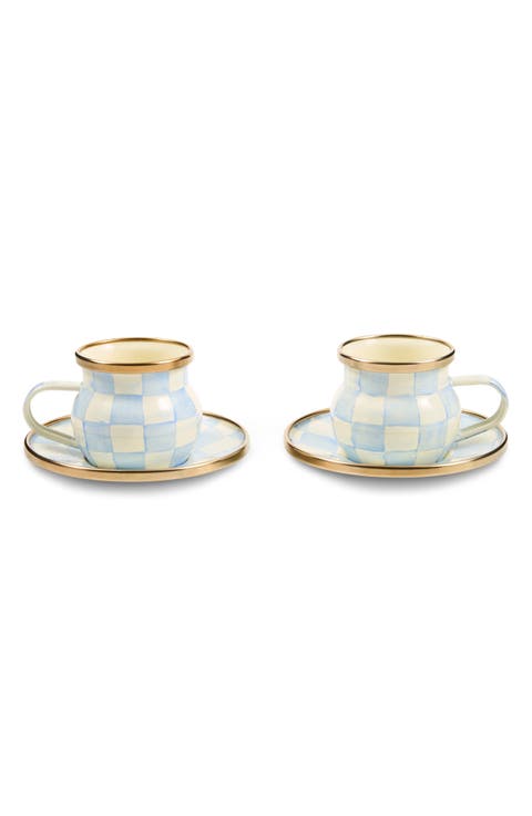 Sky Check Espresso Cup & Saucer Set