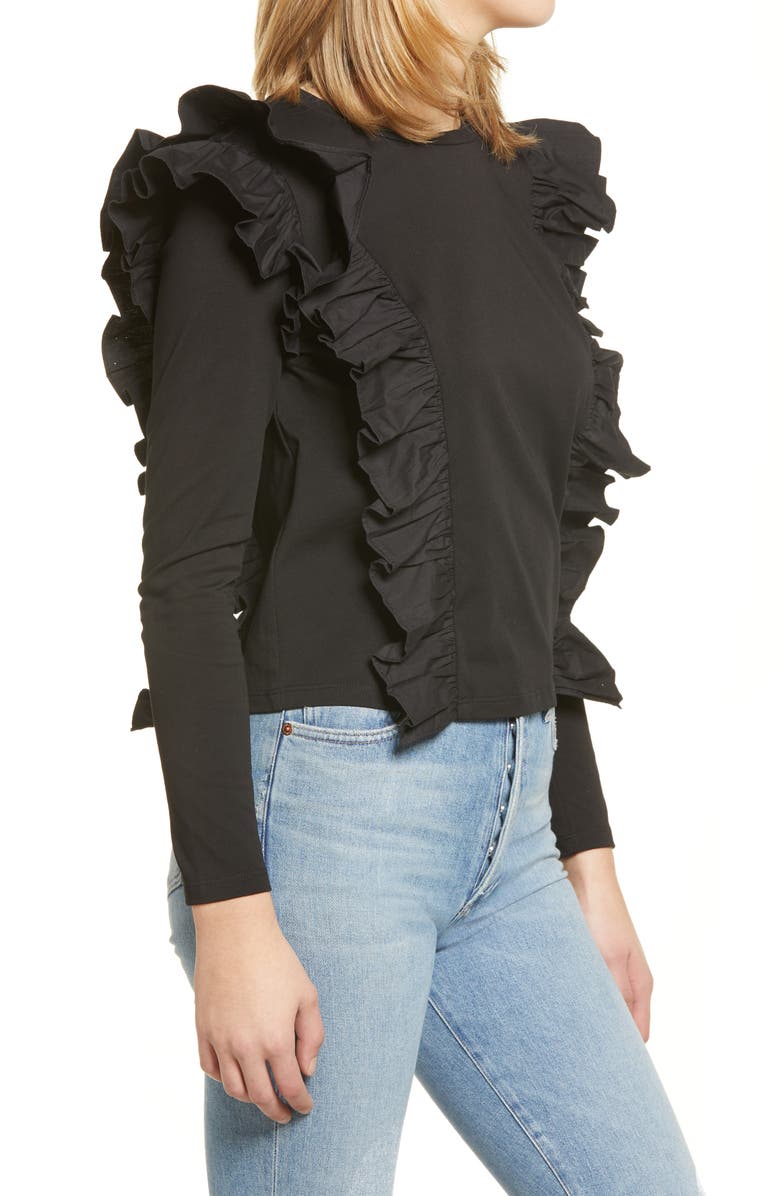English Factory Poplin Ruffle Trim Shirt, Alternate, color, 