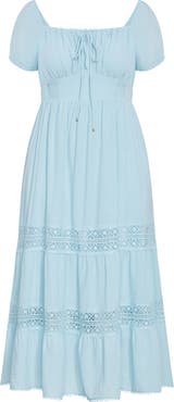 City Chic Haven Lace Inset Puff Sleeve Midi Dress