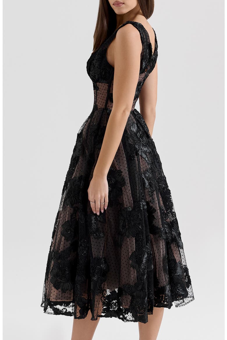 Sianna Lace Corset Cocktail Midi Dress, Alternate, color, BLACK