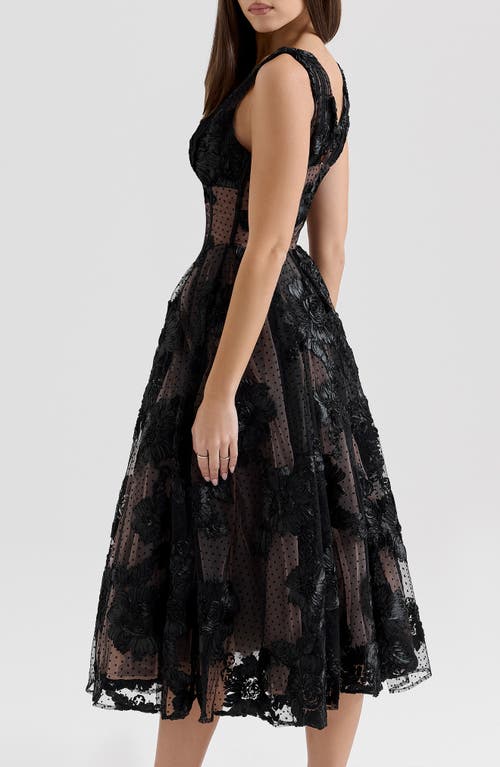 House Of Cb Sianna Lace Corset Cocktail Midi Dress In Black