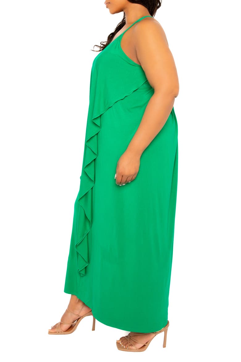 Cascade Ruffle Racerback Maxi Dress, Alternate, color, GREEN