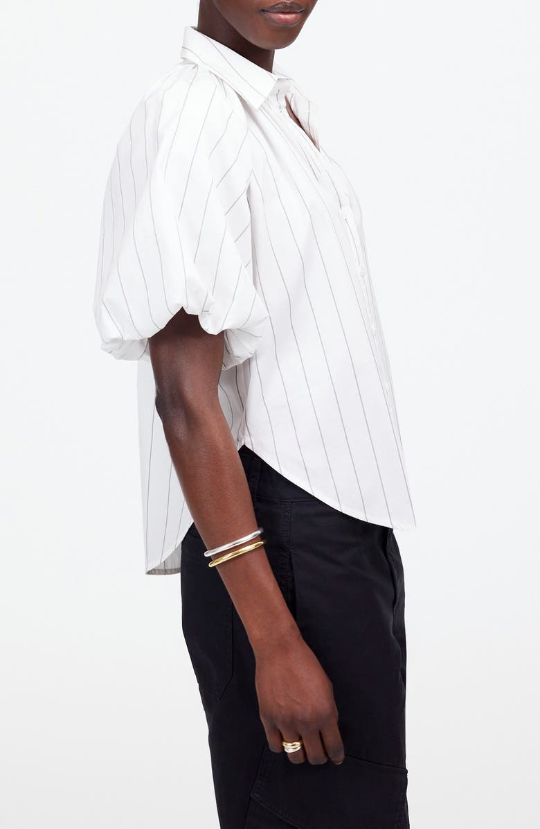Madewell Stripe Shirred Bubble Sleeve Button-Up Shirt, Alternate, color, White
