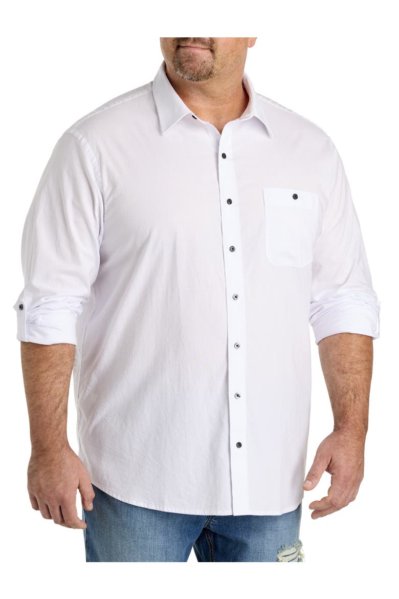 Big & Tall Washed Oxford Rolled-Sleeve Sport Shirt, Main, color, WHITE