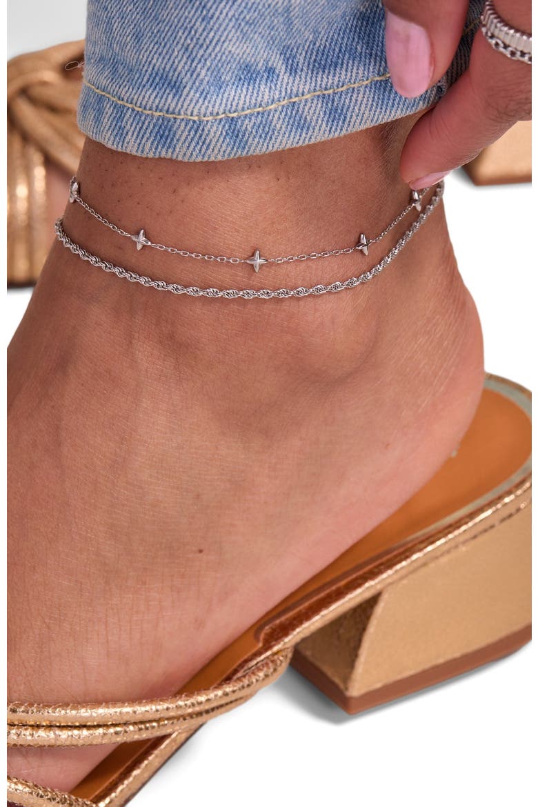 Star Chain Anklet, Alternate, color, Silver