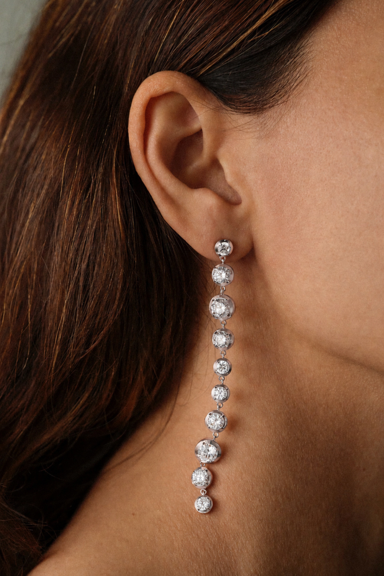 Bella Drop Earrings, Alternate, color, White Gold
