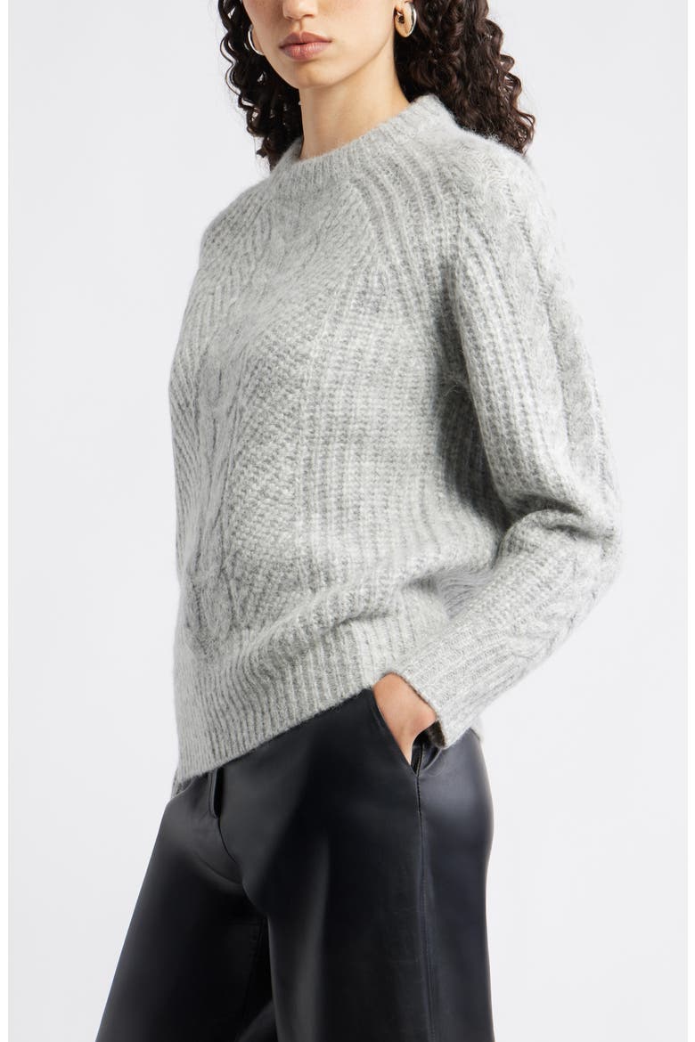 Cable Crewneck Alpaca Blend Sweater, Alternate, color, GREY HEATHER