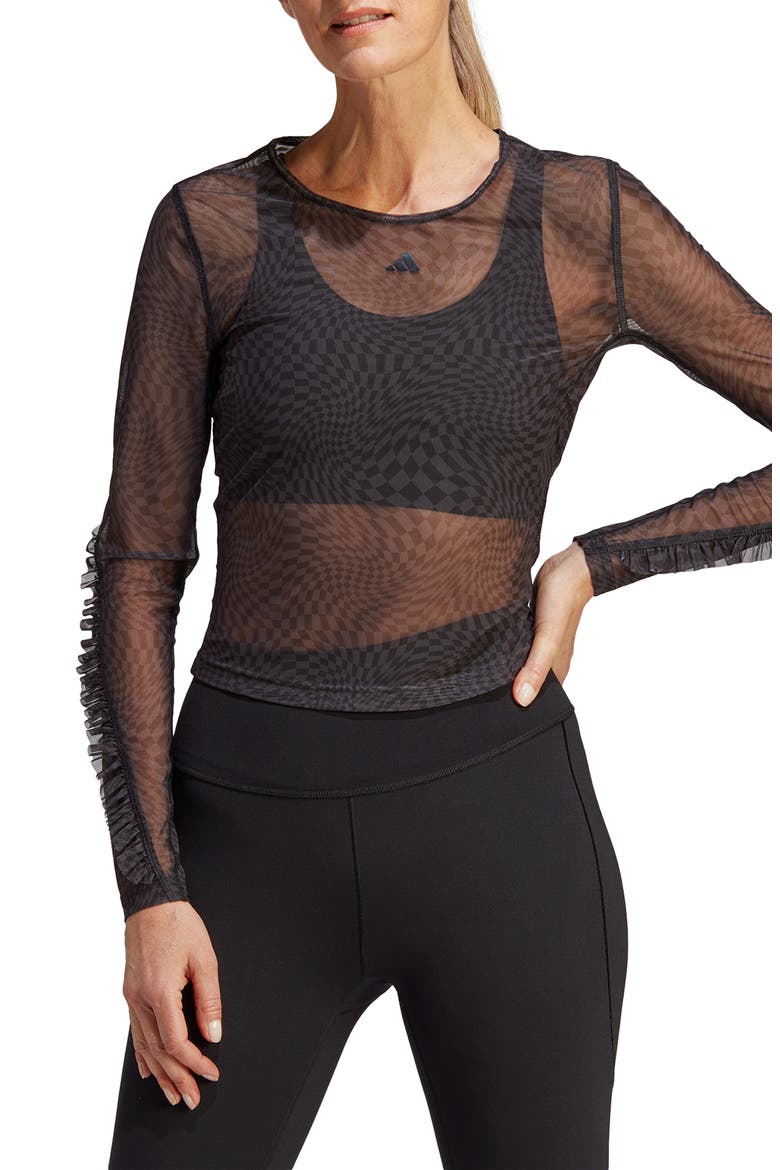 Print Clash Long Sleeve Yoga Shirt, Main, color, BLACK