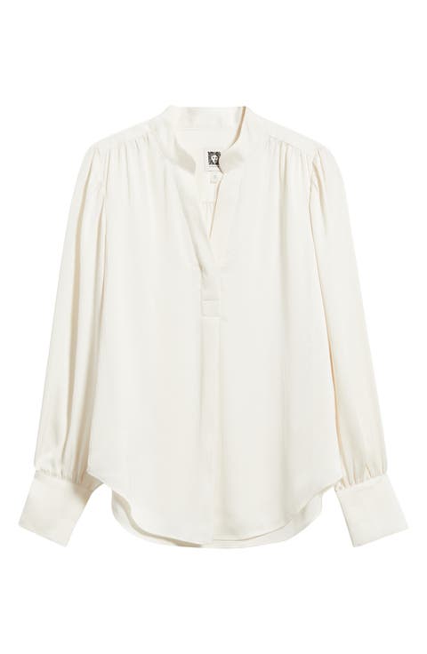 Textured Crepe Long Sleeve Top
