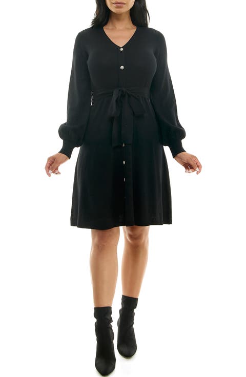 Waist Tie Ribbed Long Sleeve Sweater Dress