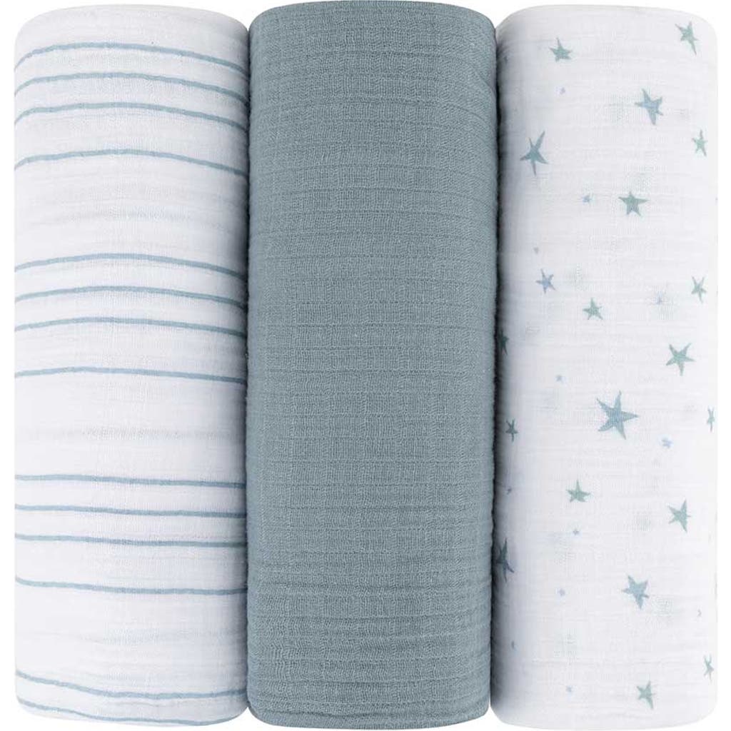 Swaddle Blanket Cotton Muslin 3 Pack In Blue Star