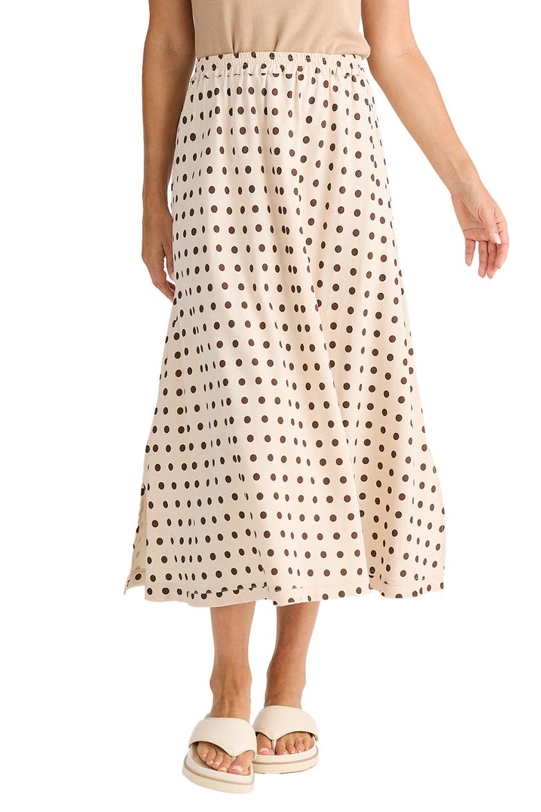 Oakley Print Cotton Skirt, Main, color, IVORY/ CHOCOLATE POLKA DOT
