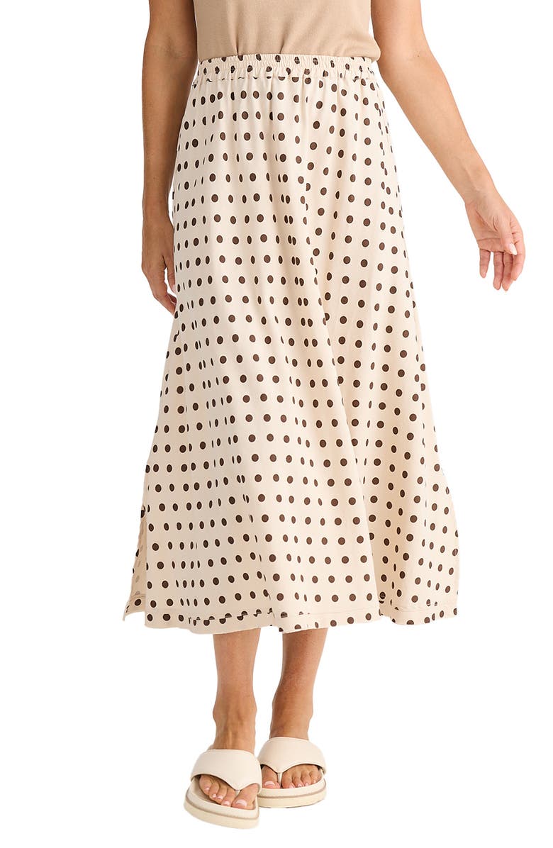 Brave+True Oakley Print Cotton Skirt, Main, color, Ivory/ Chocolate Polka Dot