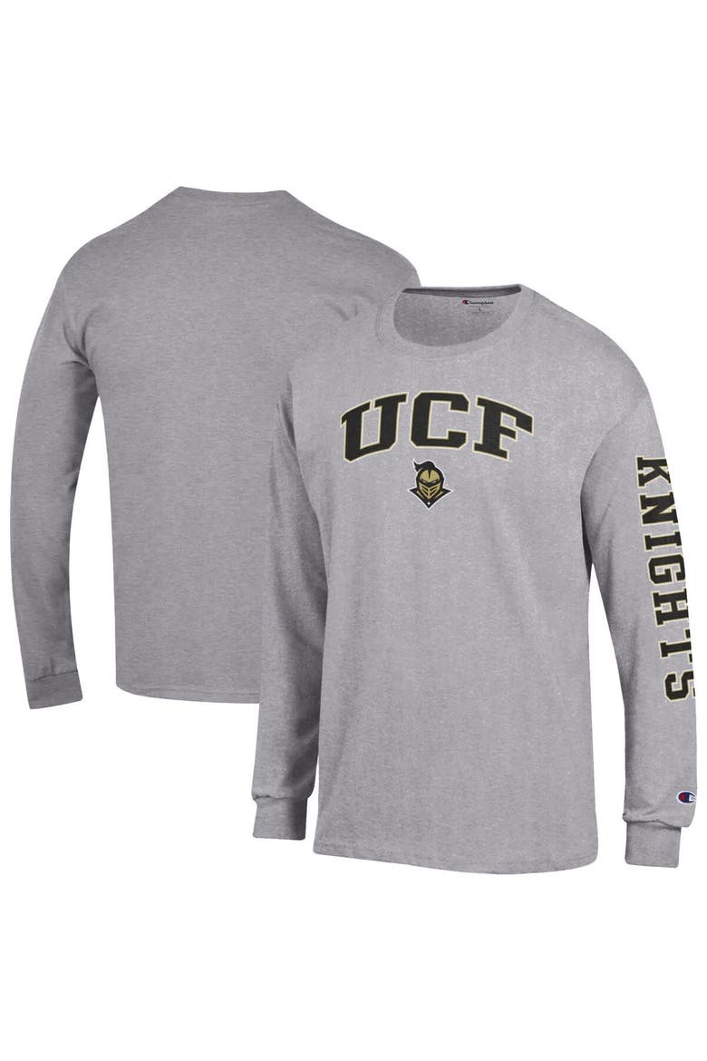 Men's Champion  Heather Gray UCF Knights Arch Over Logo 2-Hit Long Sleeve T-Shirt, Main, color, Heather Gray