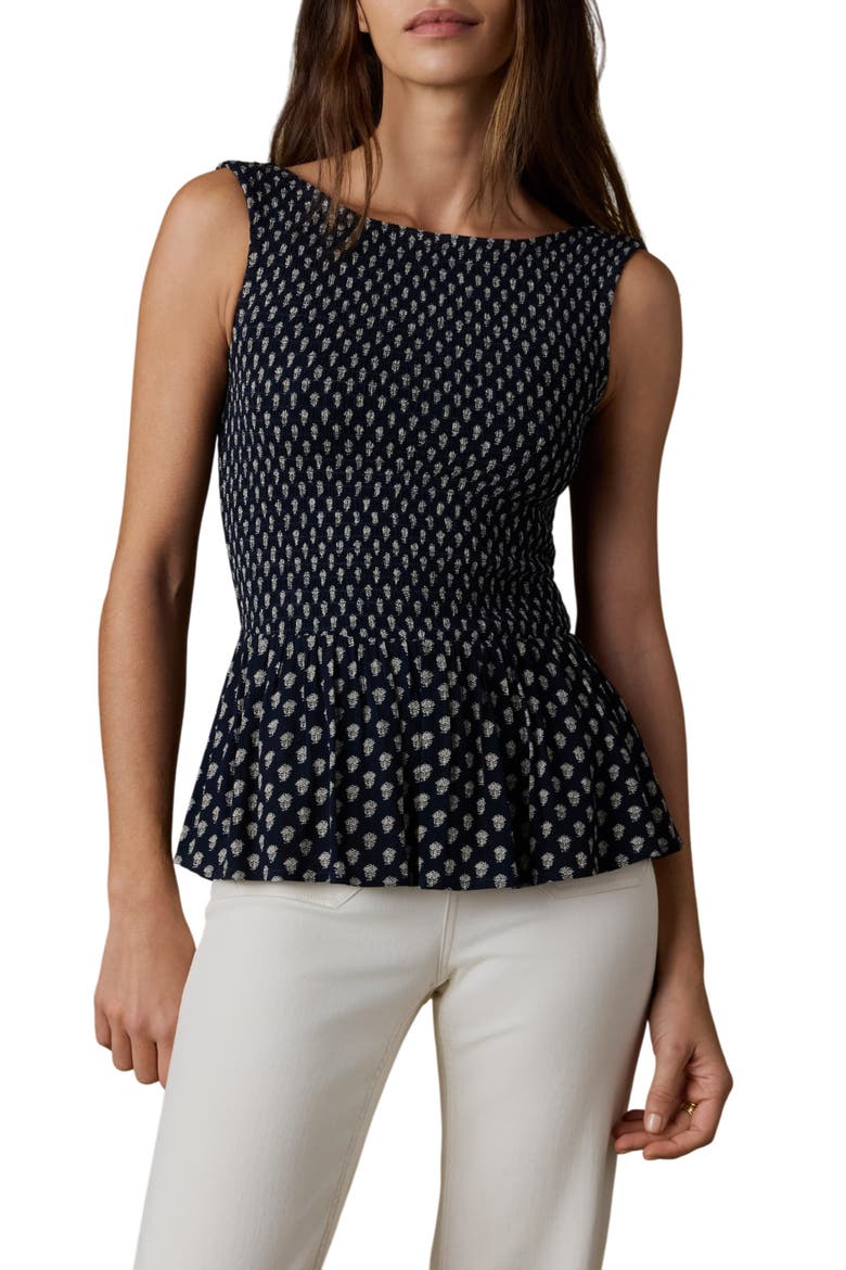 Sophia Sleeveless Smocked Peplum Top, Main, color, NAVY LOTUS FLORAL