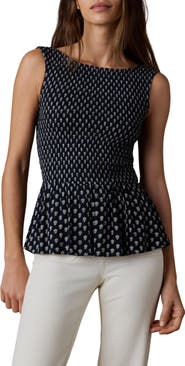 Faherty Sophia Sleeveless Smocked Peplum Top