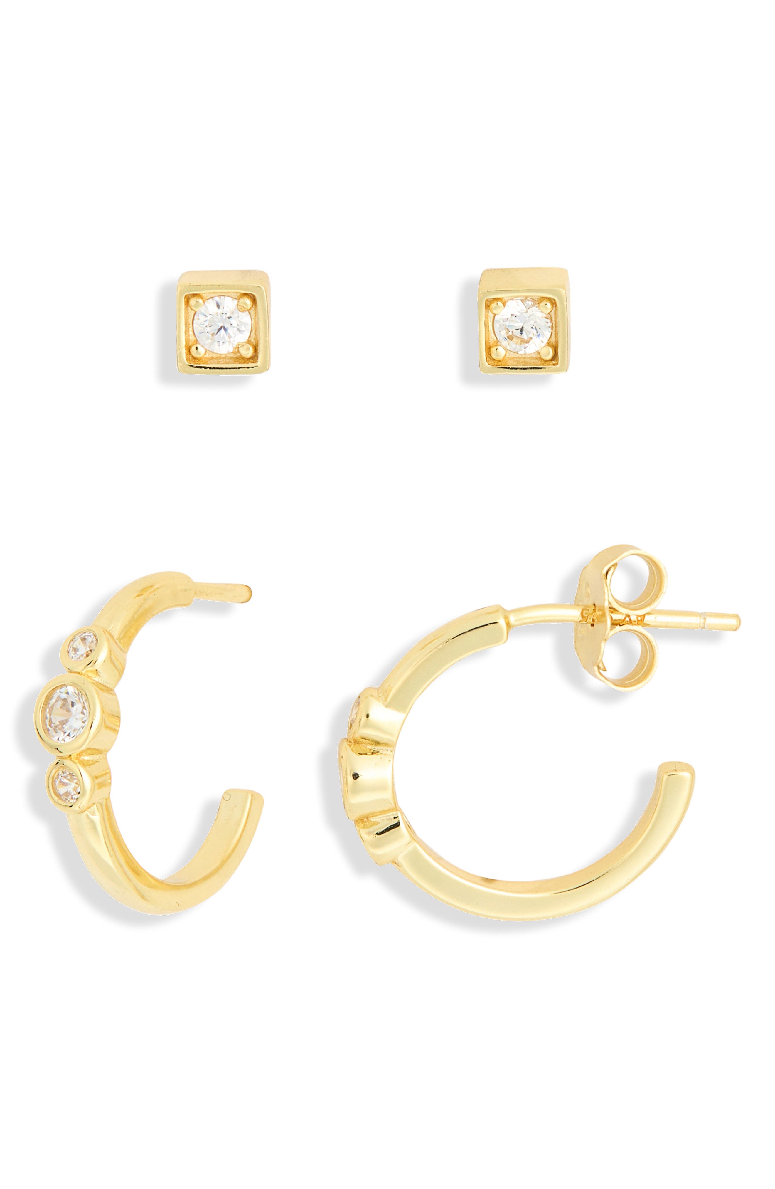 ARGENTO VIVO Set of 2 Cubic Zirconia Stud & Huggie Hoop Earrings