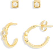 ARGENTO VIVO Set of 2 Cubic Zirconia Stud & Huggie Hoop Earrings