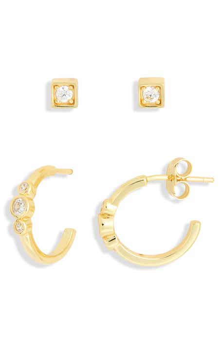 ARGENTO VIVO Set of 2 Cubic Zirconia Stud & Huggie Hoop Earrings