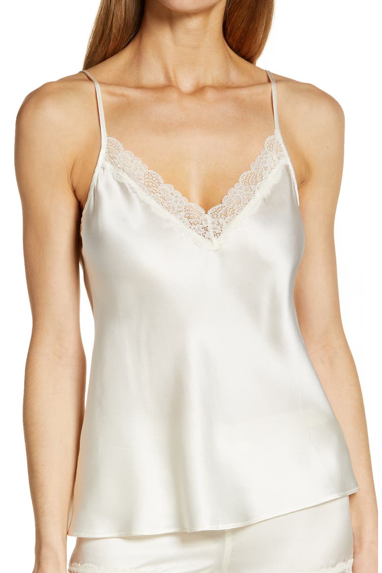 Milky Silk Lace Trim Camisole, Main, color, PEARL
