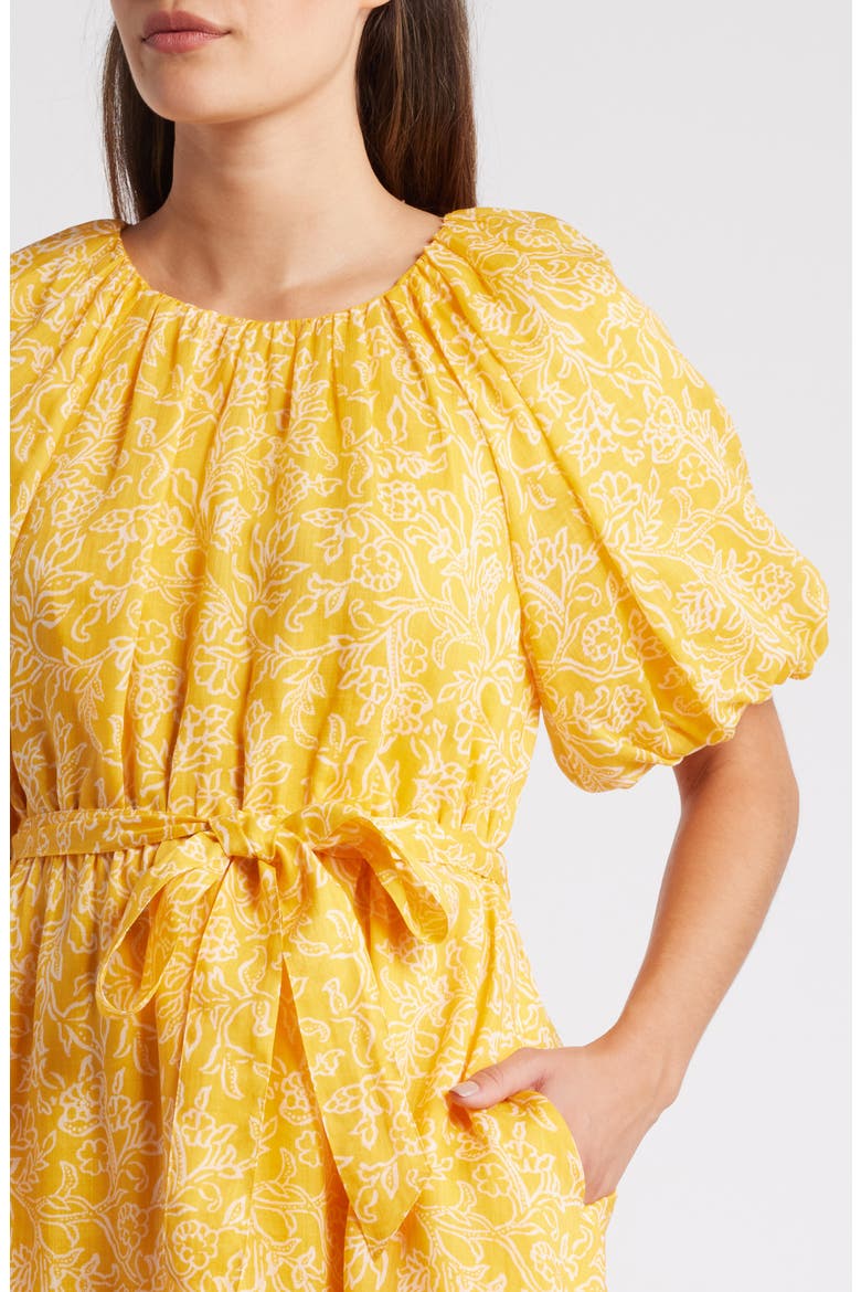 Veranda Vines Print Tie Waist Dress, Alternate, color, CANNA LILY