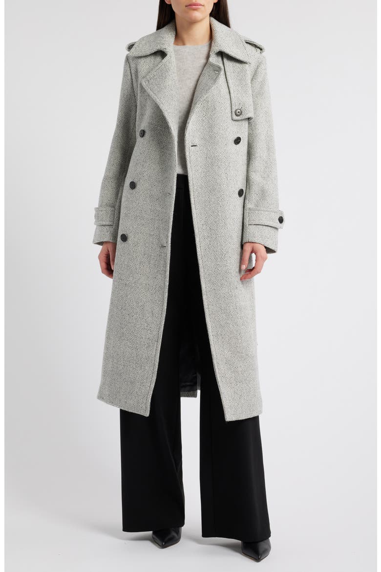 Alba Wool Blend Double Breasted Coat, Alternate, color, BLACK/ WHITE