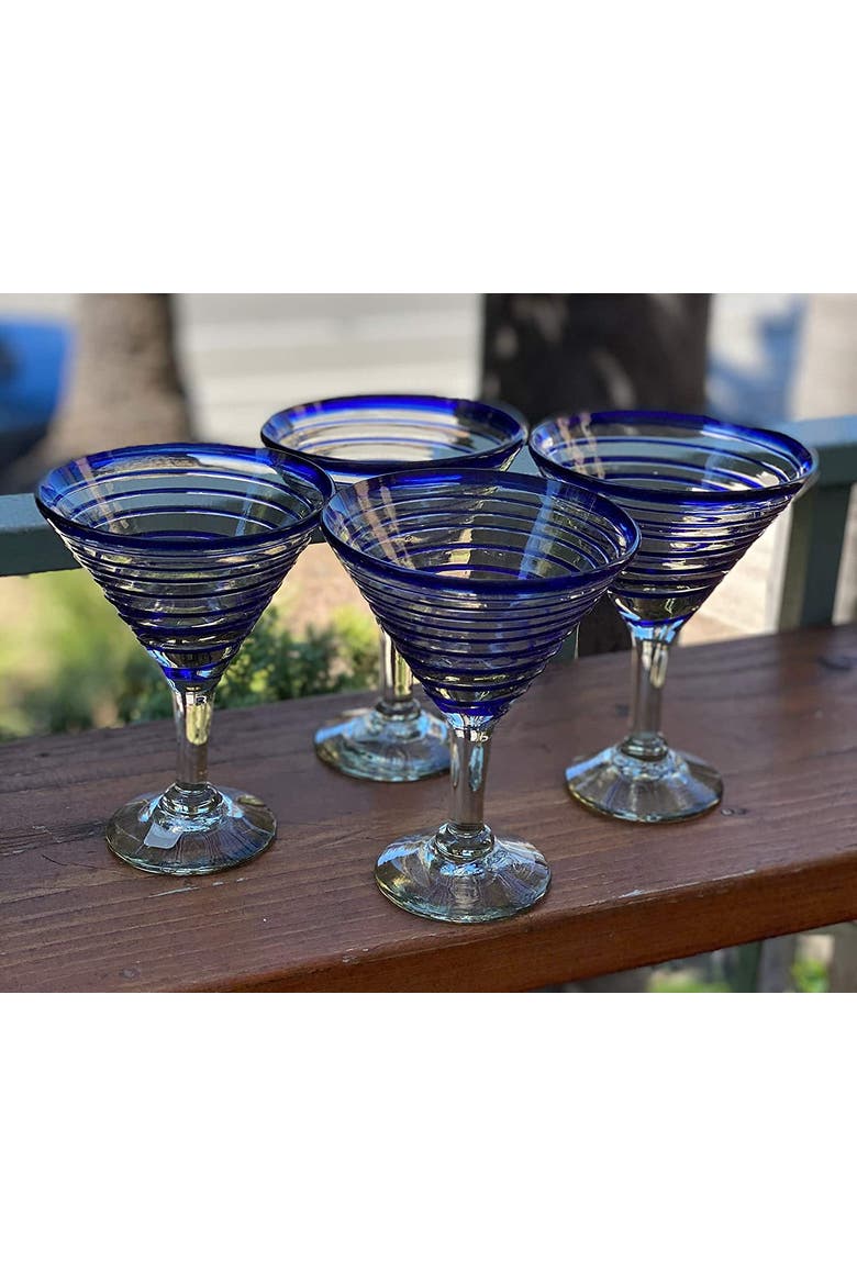 Spiral Design Modern Margarita Glasses - Set of 4, Alternate, color, Cobalt Blue