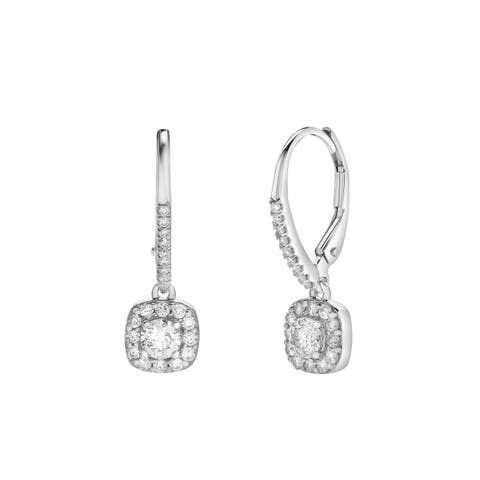 Midsummer Pave Square Shape Diamond Drop Huggie Hoop Earrings in 14K Gold