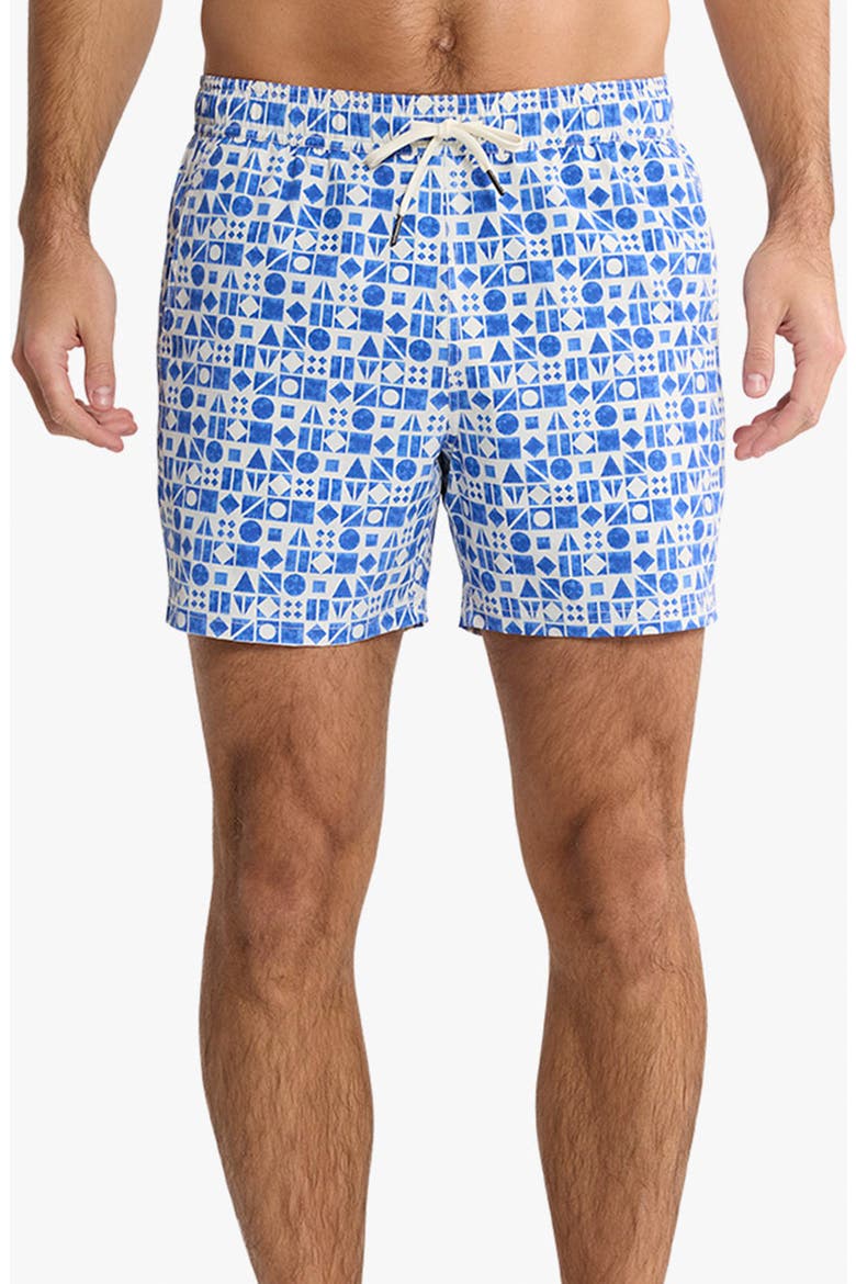 Bungalow Tile Print Water Repellent Swim Trunks, Main, color, AZURE GEO