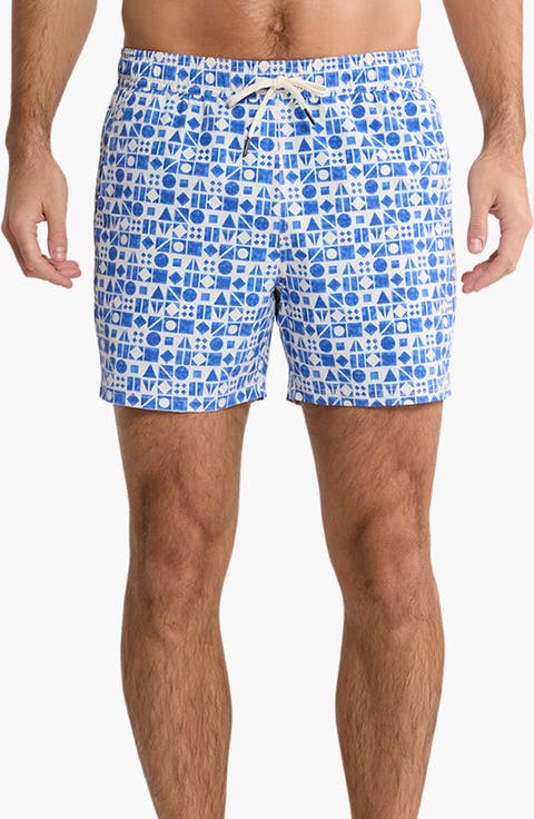 Bungalow Tile Print Water Repellent Swim Trunks